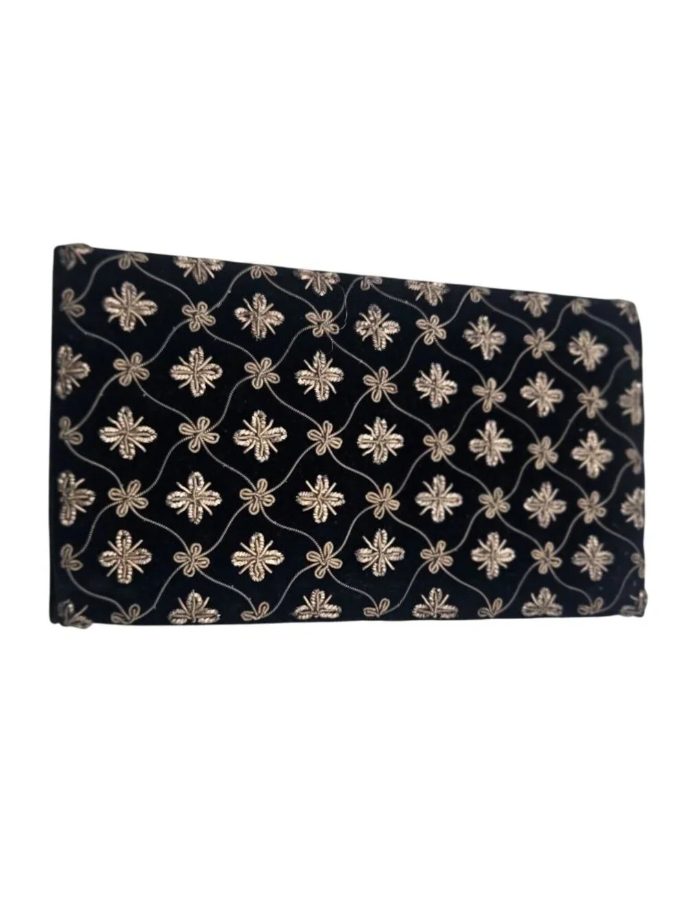 Vintage Black & Gold Embroidered Clutch Bag By Ivory Palace With Snap Closure